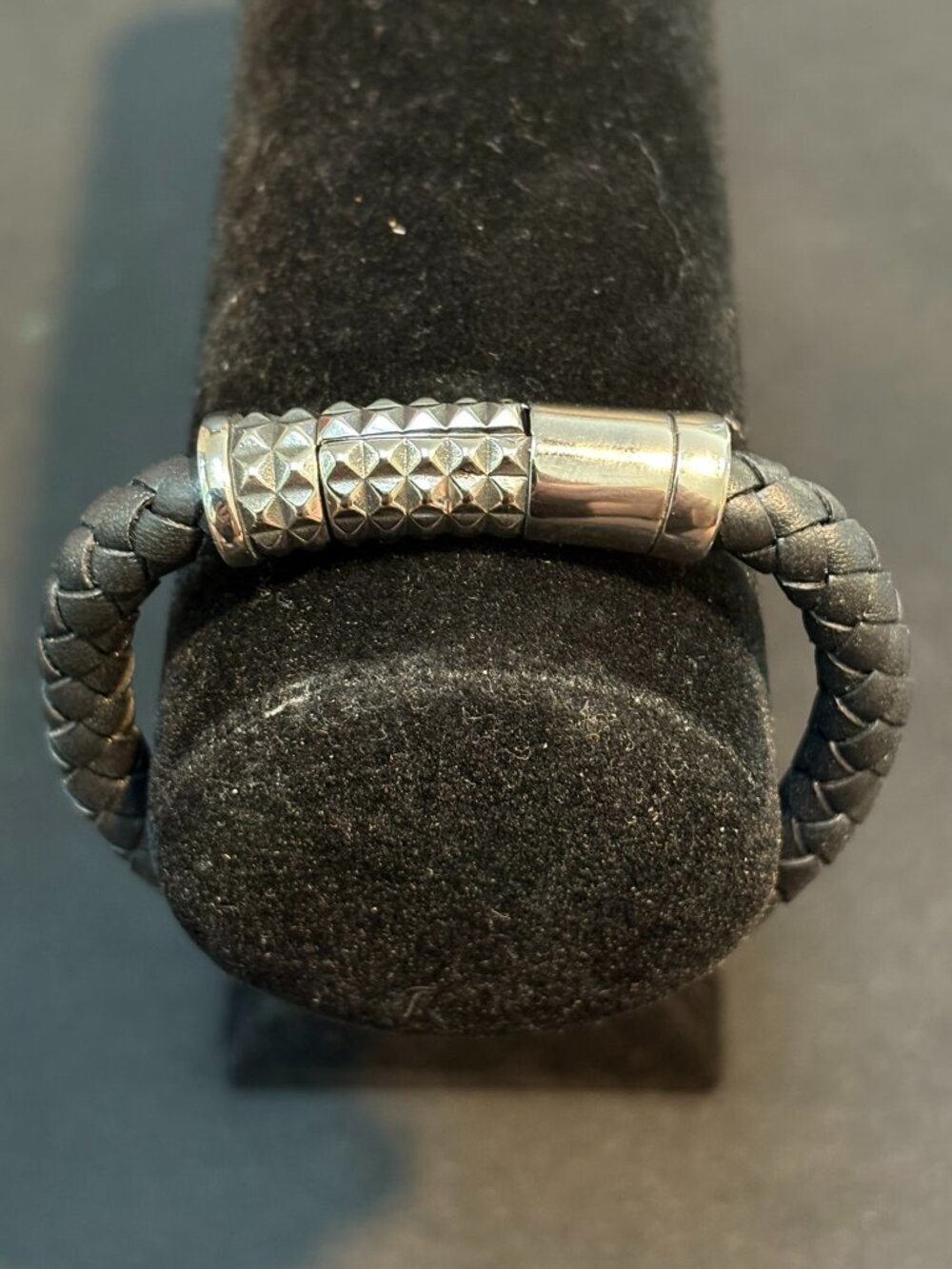 SHJ Jewelry Vertex 8" Stainles Steel and Leather Braid Bracelet